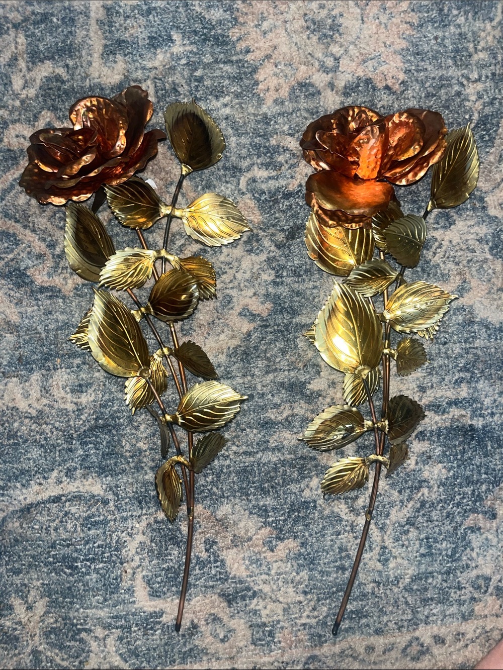 Metal Rose Wall Art Pair - Gold and Copper Floral Sconces
